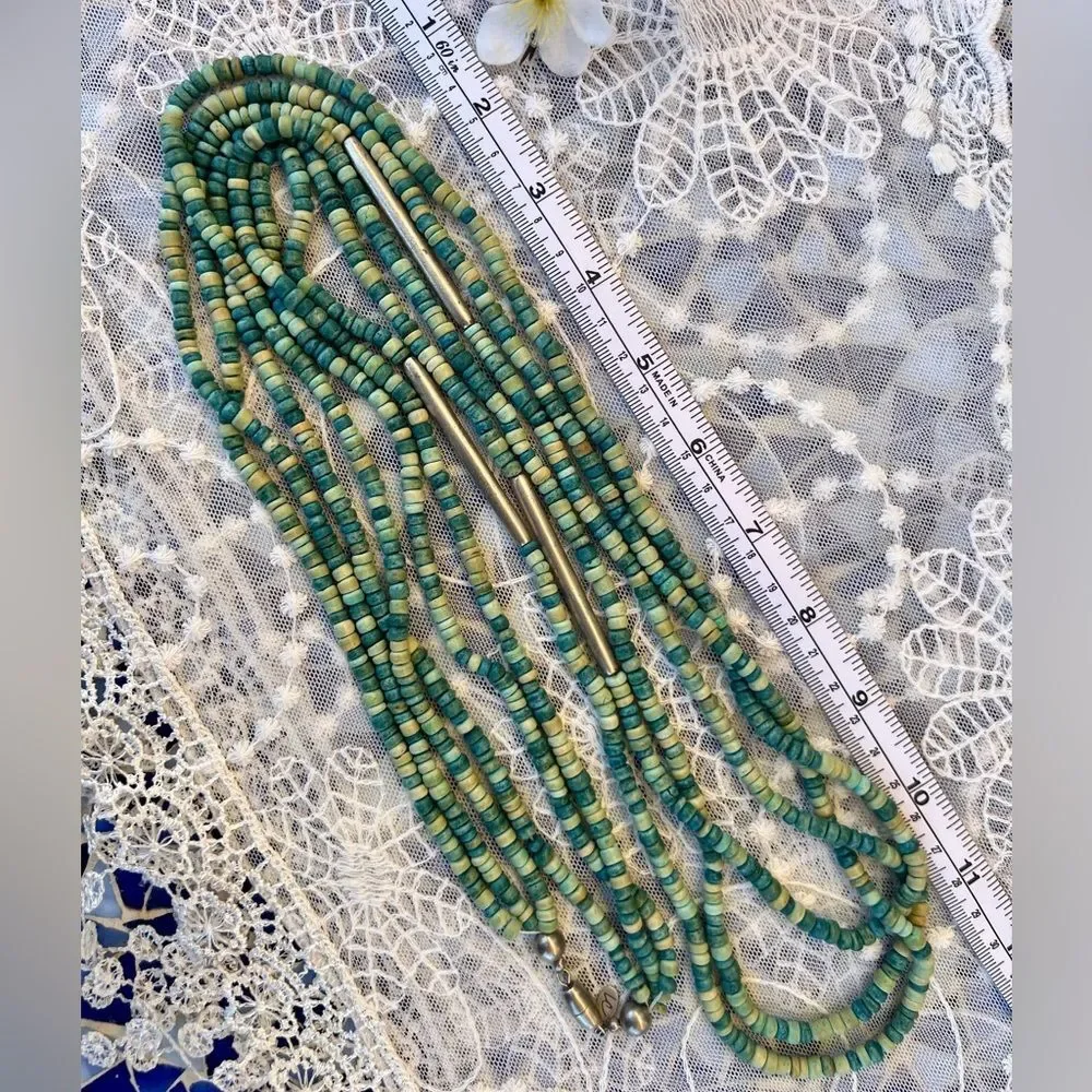 Vintage Liz Claiborne Turquoise Heshi Multi-strand Beaded Necklace 44.5”